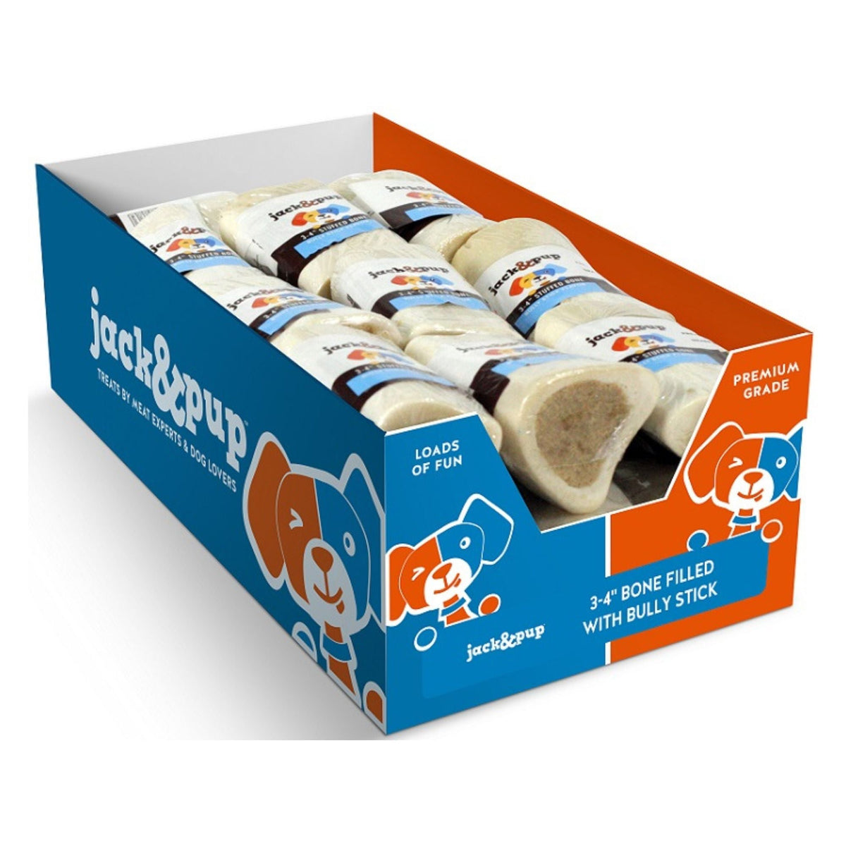 Jack & Pup Dog 3-4" Filled Bone Bully 18Ct Display Box