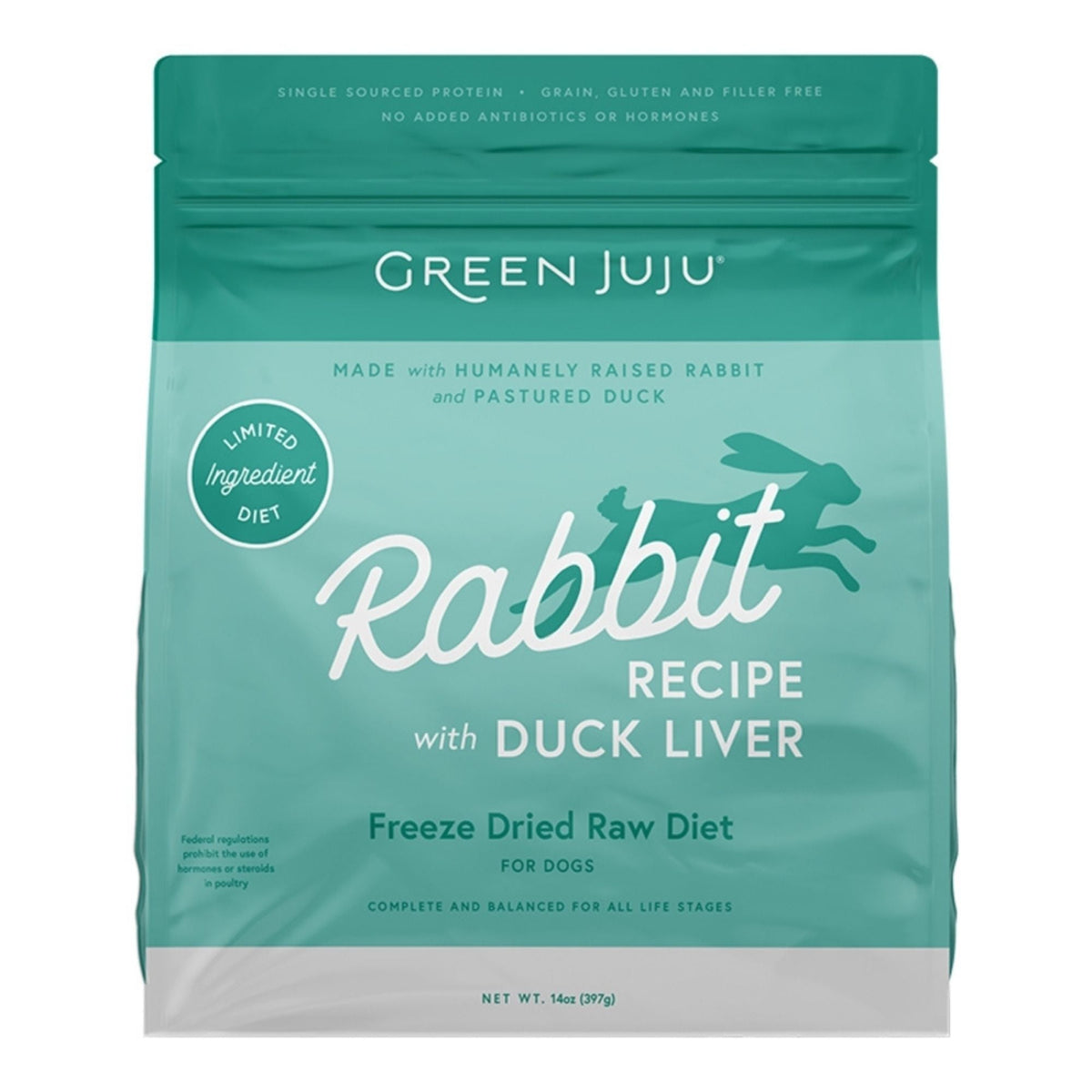 Green Juju Dog & Cat Freeze-Dried Grain Free Raw Limited Ingredient Diet Rabbit With Duck Liver 14oz.