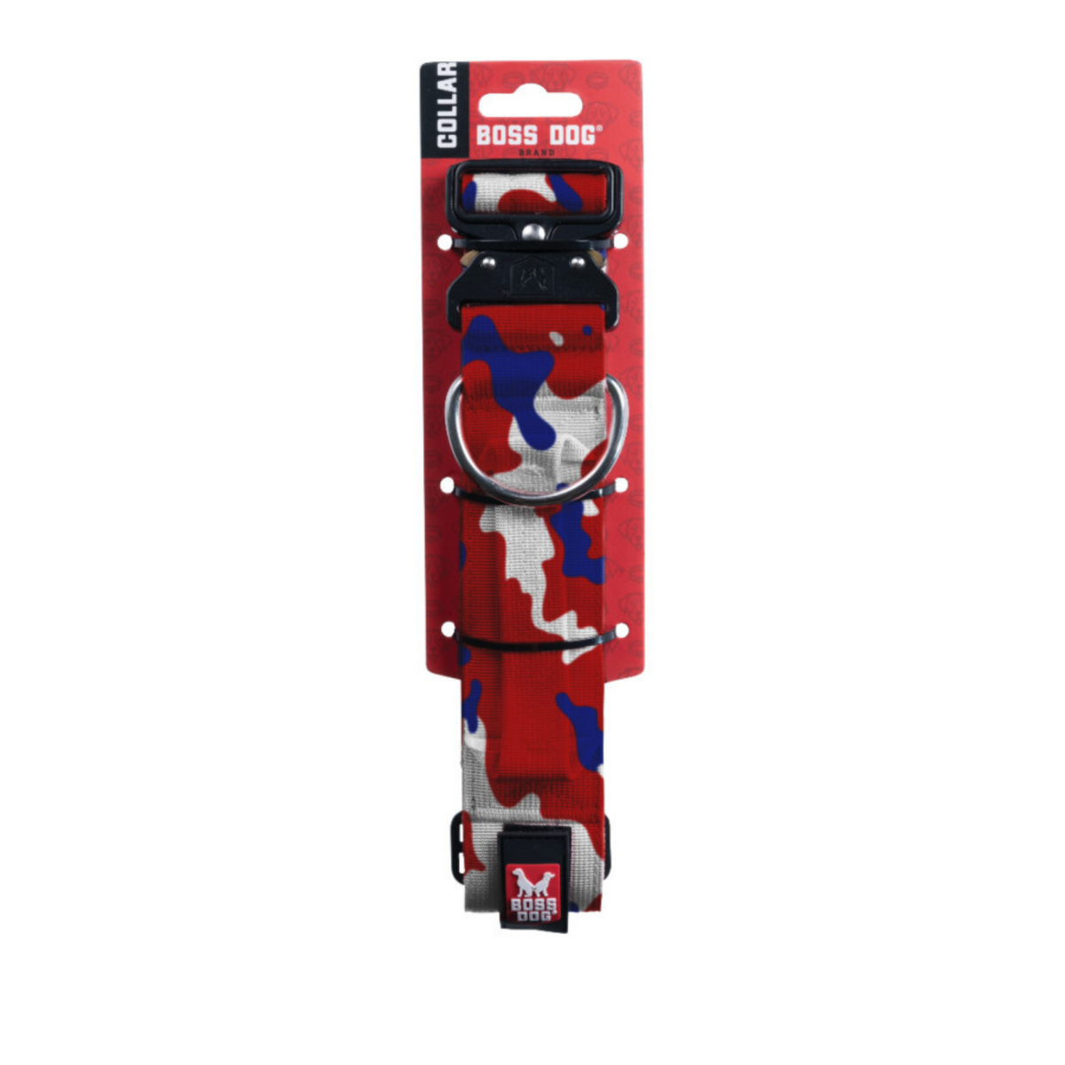 Boss Dog Tactical Adjustable Dog Collar Red, White,  Blue, 1ea/MD, 1518 in