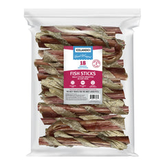 Icelandic Dog Bully Stick Wrapped With Fish Skin 6 Inch Bulk - 18 Pack