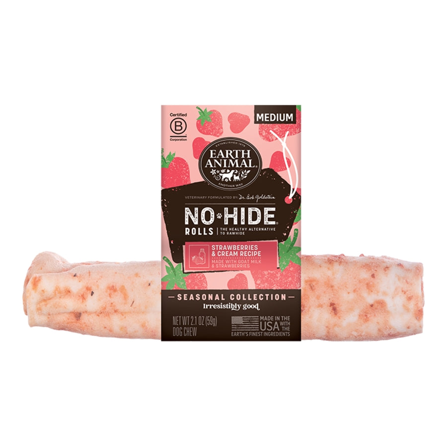 EARTH ANIMAL DOG NO HIDE ROLLS STRAWBERRIES & CREAM MEDIUM 10 COUNT