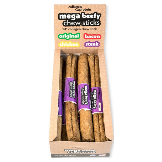 Frankly Dog 10" Collagen Steak Mega Beefy Chew Sticks 12Ct Display Box