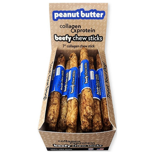 Frankly Dog 7" Peanut Butter Collagen Beefy Chew Sticks 24Ct Display Box