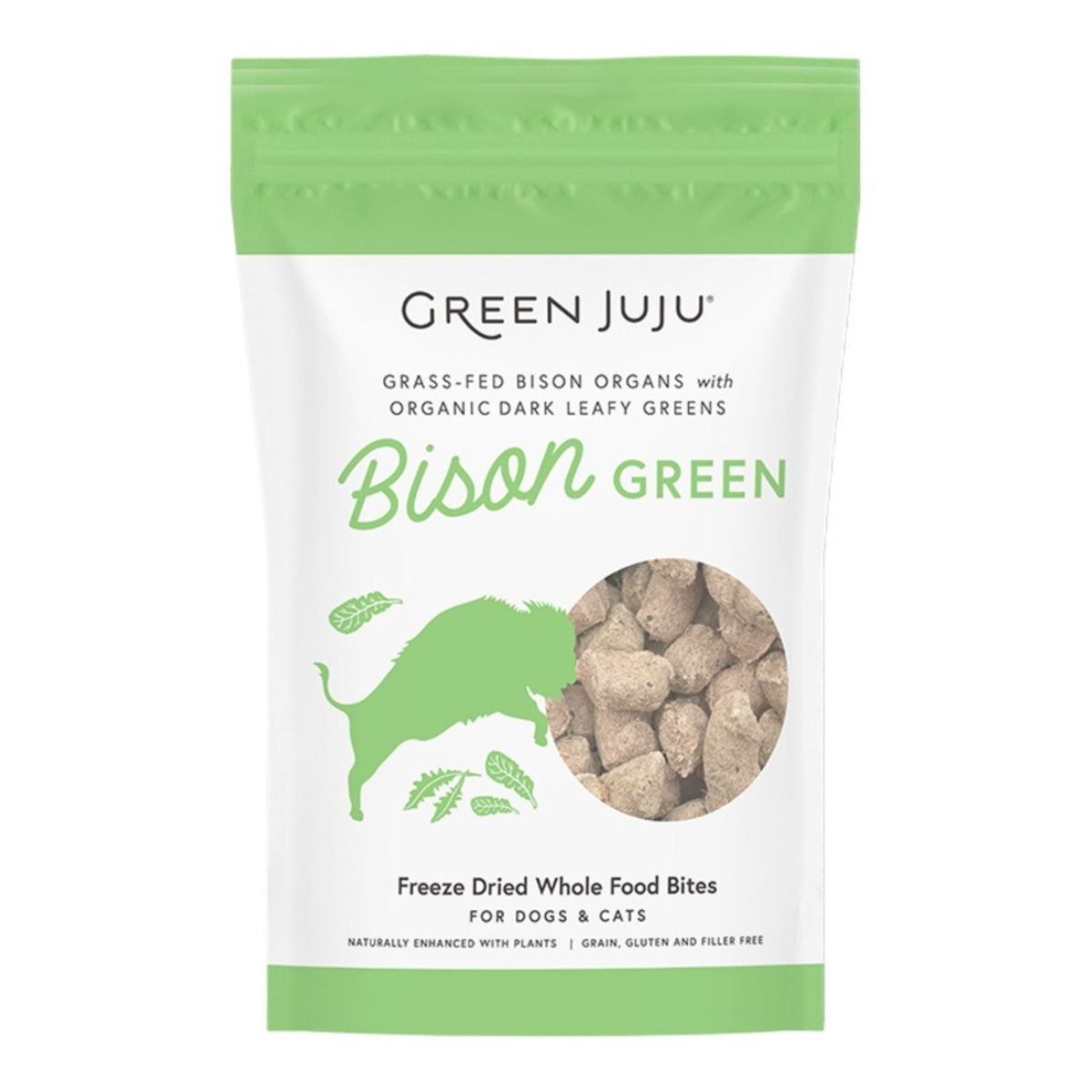 Green Juju Dog & Cat Freeze-Dried Grain Free Whole Food Bite Bison Green Toppers 2.5oz.