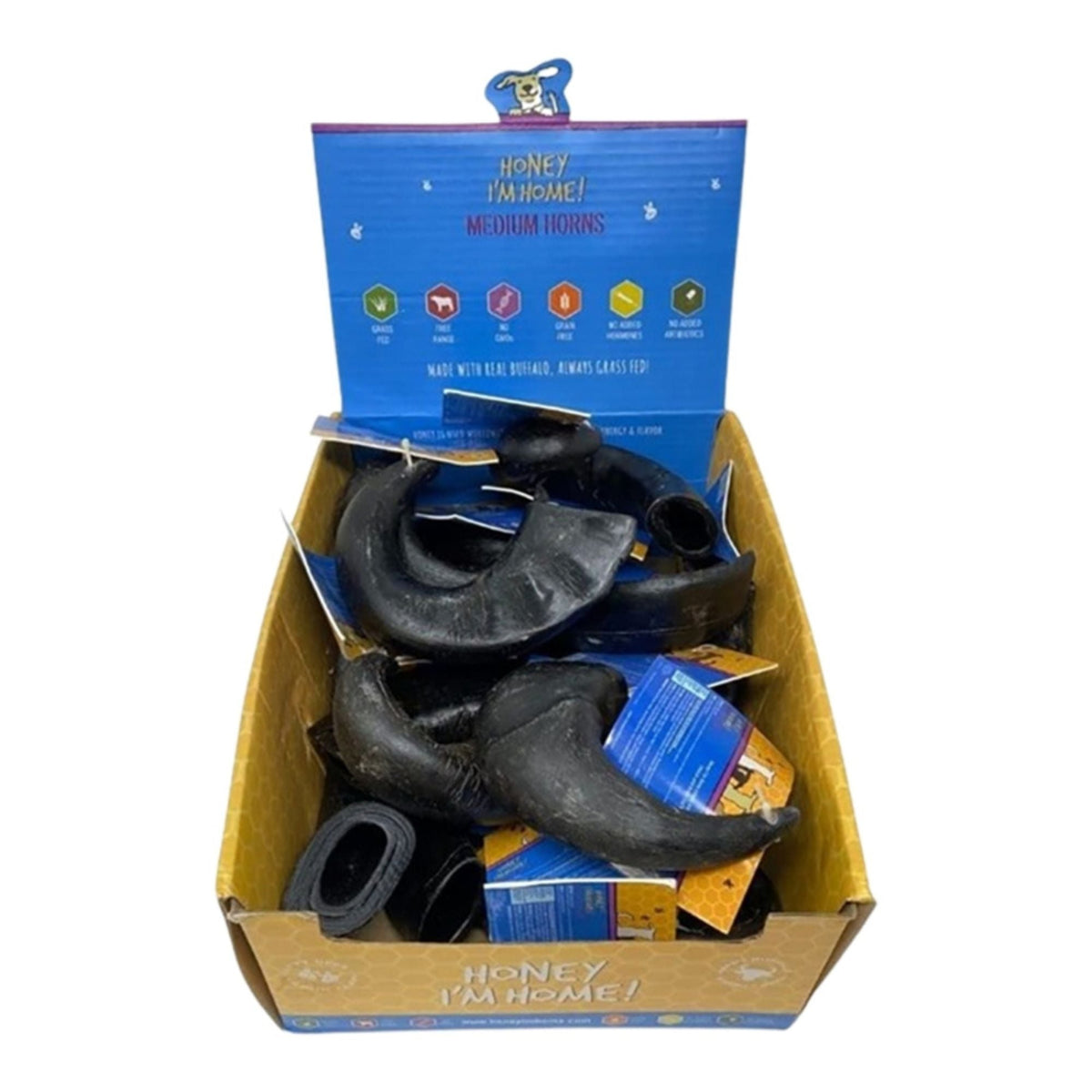Honey I'm Home Dog Natural Honey Coated Buffalo Horn Medium Bulk - 15 Count