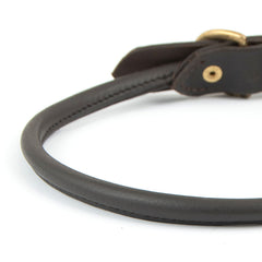 Jeffers Rolled Leather Dog Collar with Brass Hardware, Chestnut Brown - Safe Leather Design, Durable Brass Hardware, Adjustable Round Collar for Long Fur Dogs, Pairs with Leash, 5/8"W x 13"L
