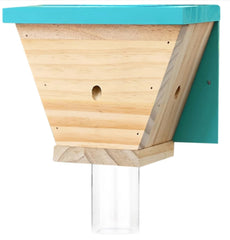 Jeffers Carpenter Bee Trap for Outdoor Use, Natural Pine Wood Bee Catcher, Reusable Wooden Insect Trap with Two Mounting or Hanging Options and Secure Plastic Jar for Patio, Garden, Barn - Shed Style