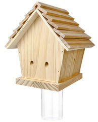 Jeffers Carpenter Bee Trap for Outdoor Use, Natural Pine Wood Bee Catcher, Reusable Wooden Insect Trap with Two Mounting or Hanging Options and Secure Plastic Jar for Patio, Garden, Barn - Chalet