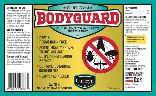 Curicyn's Bodyguard Fly, Flea, Tick and Insect Repellent, 2 oz