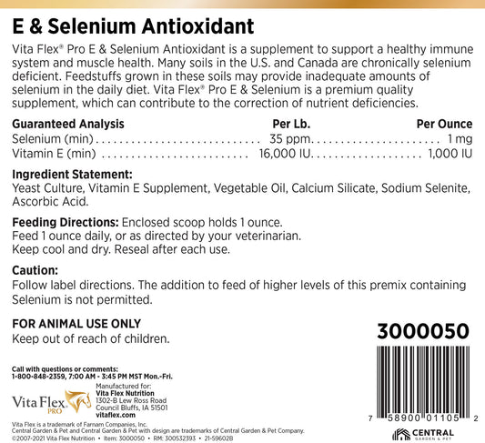 Vita Flex E and Selenium Supplement for Horses, Balanced Essential Antioxidants, 320 Day Supply