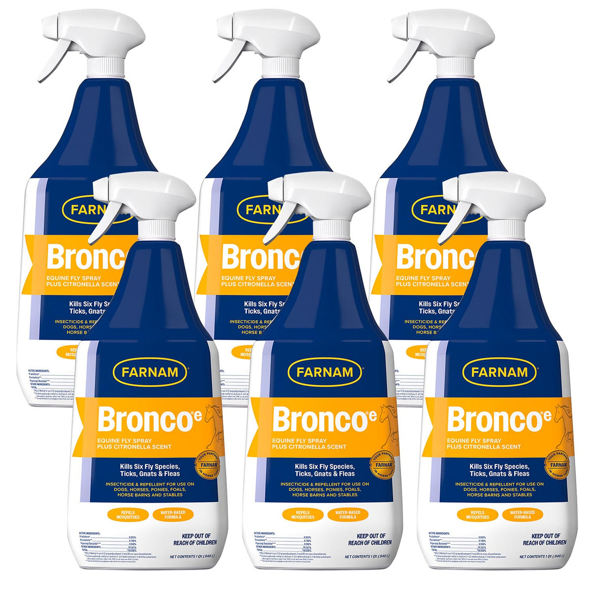 Bronco e Equine Fly Spray plus Citronella Scent, quart, 6pk