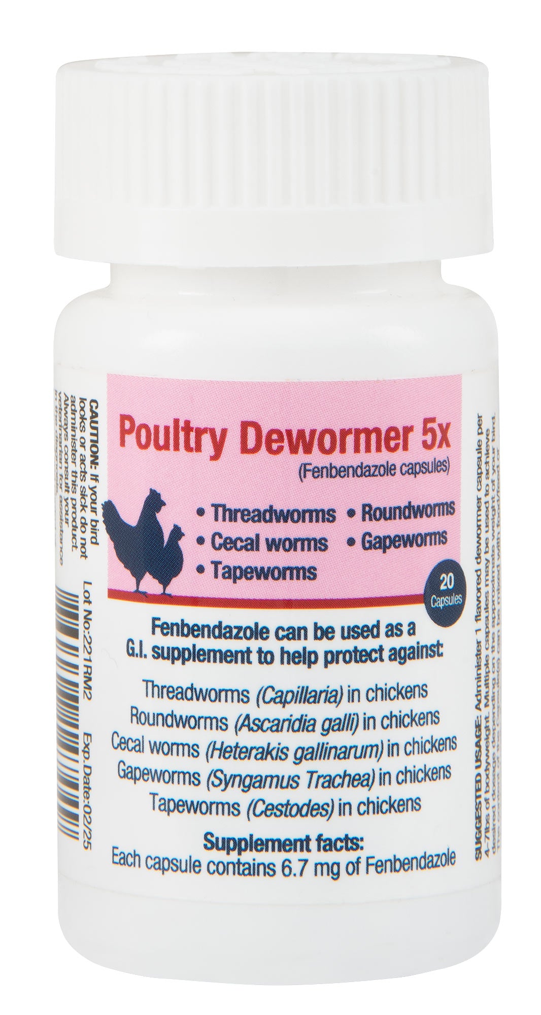 Poultry Dewormer 5x, 20 Capsules