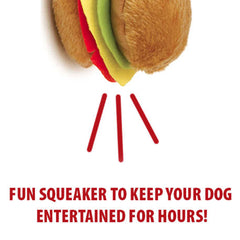 Jeffers Pet Plush American Grill Time Cuisine Dog Toys – 4.5" Squeaky Hamburger Plush Toys for Dogs – Chew, Cuddle, Interactive Play, Soft Durable Fabric, Puppy Gift, Christmas Stocking Stuffer