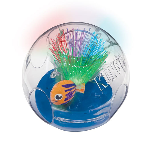 KONG Bat-A-Bout Glow Aquarium - Light-Up Cat Toy with Feathers & Catnip