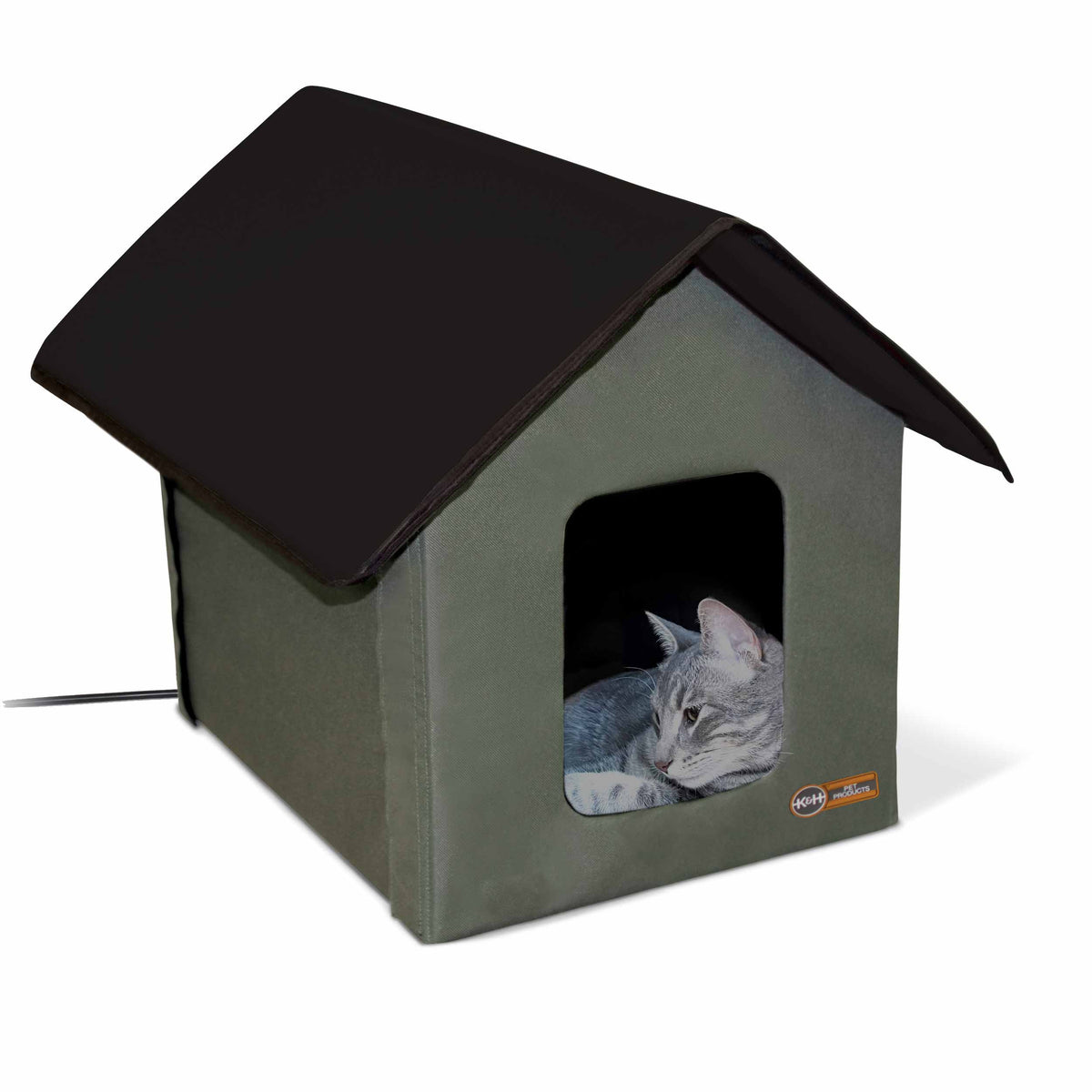 K&H Pet Products Outdoor Heated Kitty House Cat Shelter Olive 19″ x 22″ x 17″ – KH100546560