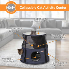 K&H Pet Products Kitty Tower 2 Story Dark Denim 22″ x 22″ x 20″ – KH100550187
