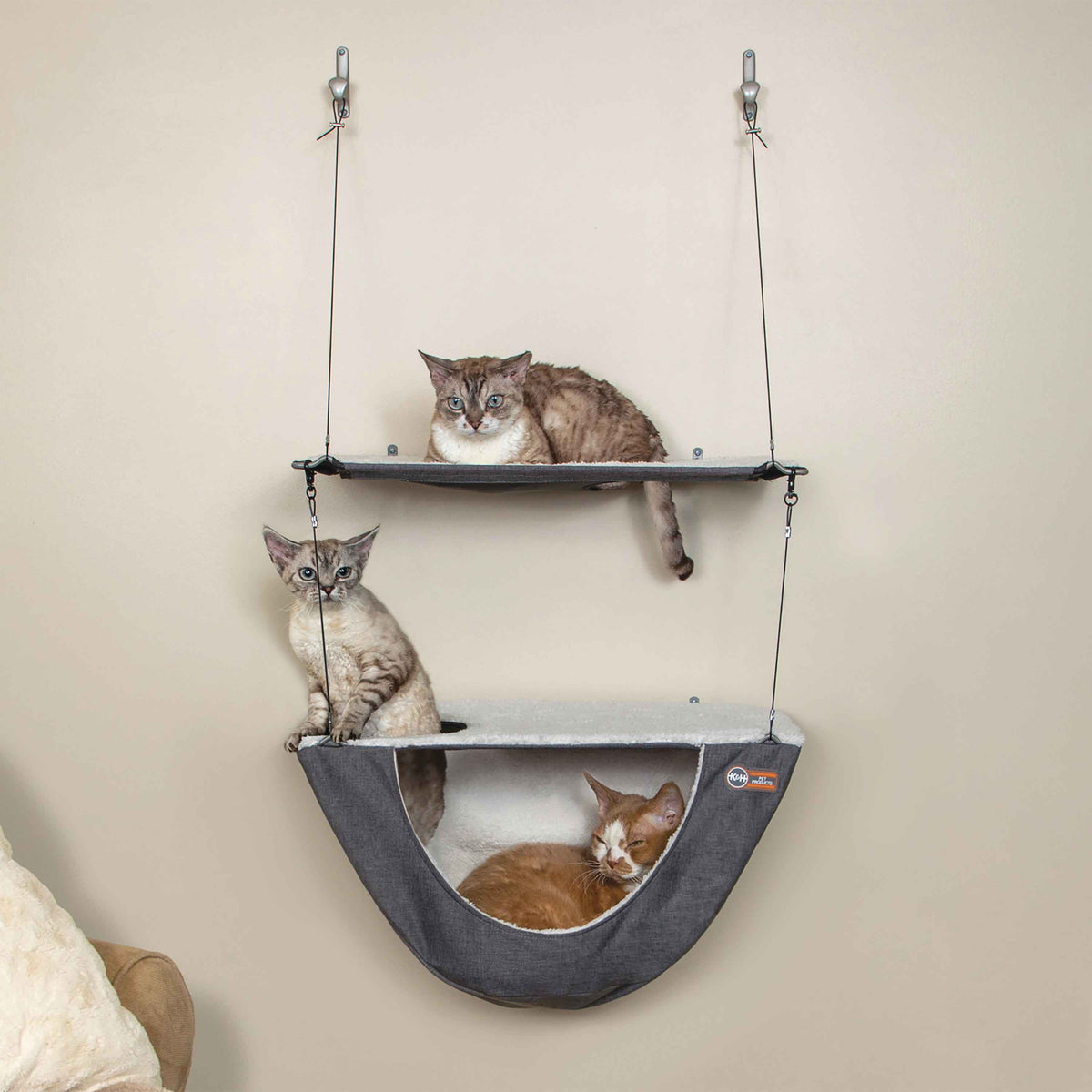K&H Pet Products Wall Mount Cat Shelf and Cat Hammock Double Shelf Gray 23″ x 12″ x 44″ – KH100550264