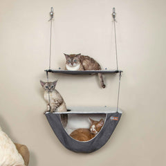 K&H Pet Products Wall Mount Cat Shelf and Cat Hammock Double Shelf Gray 23″ x 12″ x 44″ – KH100550264