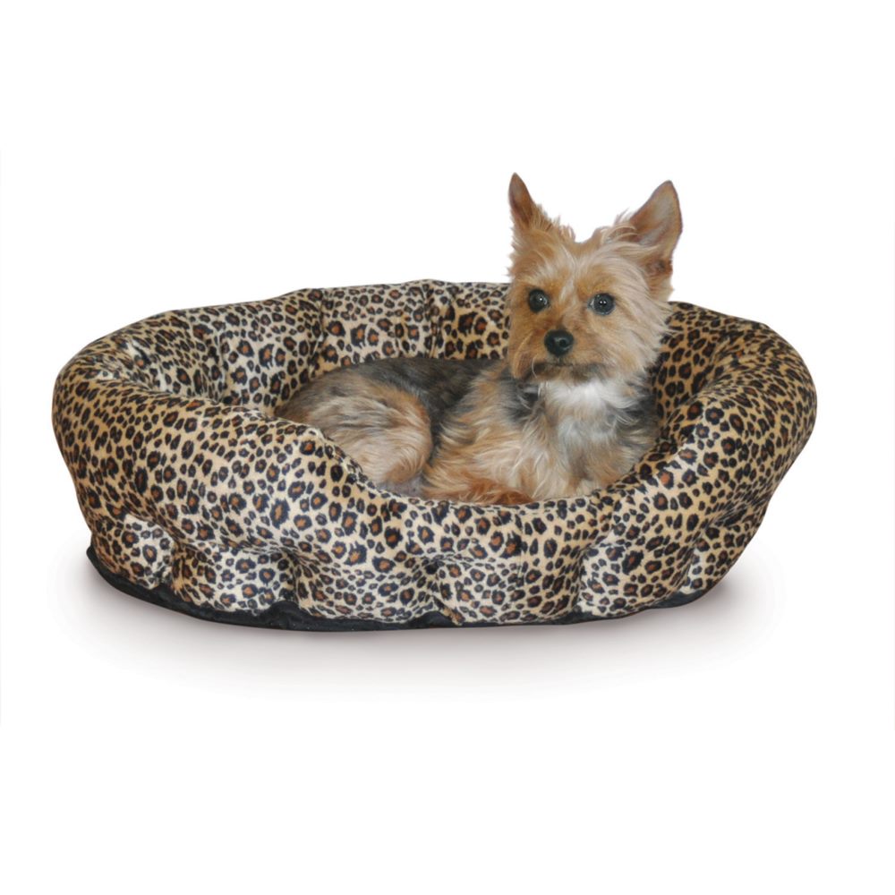 K&H Pet Products Self Warming Nuzzle Nest Pet Bed Leopard 19″ x 19″ x 6″ – KH3611