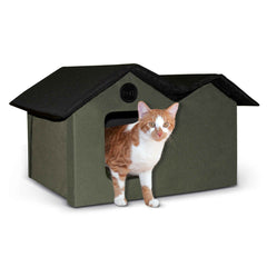 K&H Pet Products Unheated Outdoor Kitty House Extra Wide Olive / Black 21.5″ x 26.5″ x 15.5: – KH3971