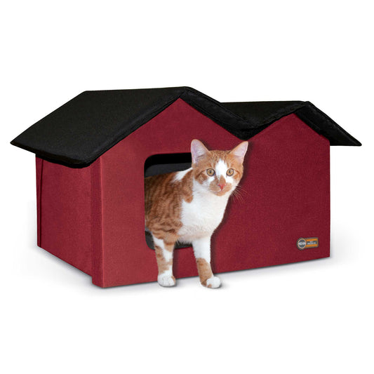 K&H Pet Products Outdoor Kitty House Extra-Wide Unheated Red 21.5″ x 14″ x 13″ – KH3972