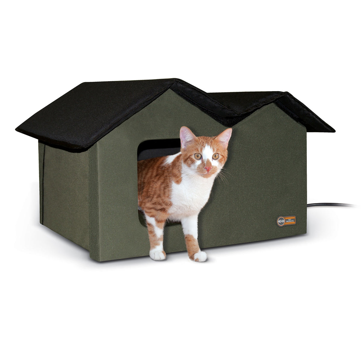 K&H Pet Products Heated Outdoor Kitty House Extra Wide Olive / Black 21.5″ x 26.5″ x 15.5″ – KH3973