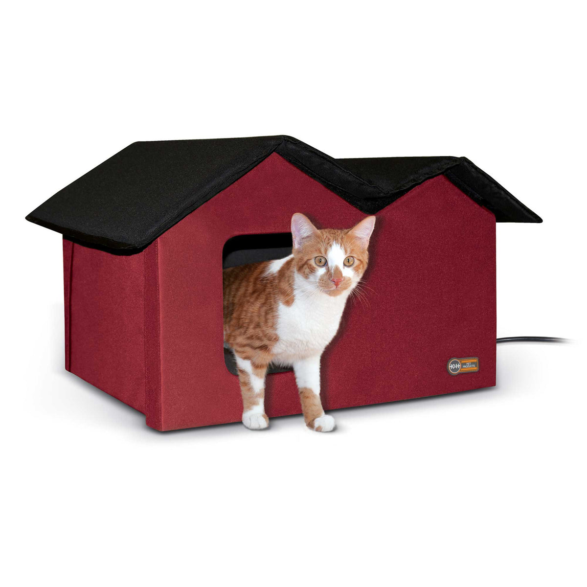 K&H Pet Products Outdoor Kitty House Extra-Wide Heated Red 21.5″ x 14″ x 13″ – KH3974