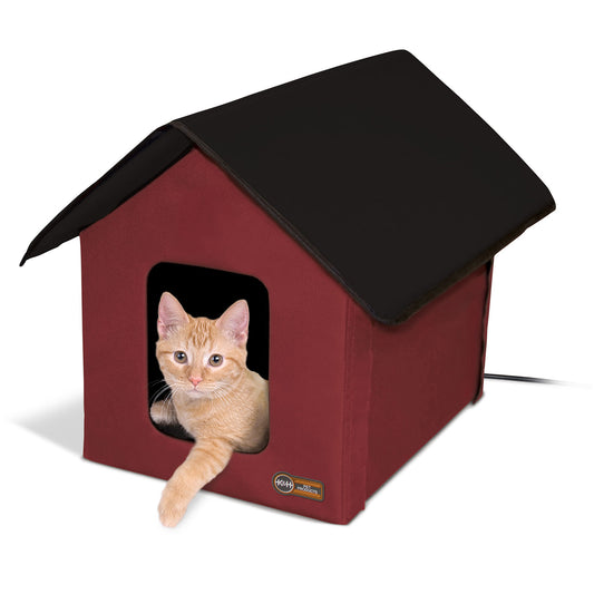 K&H Pet Products Outdoor Heated Kitty House Barn Red / Black 22″ x 18″ x 17″ – KH3994