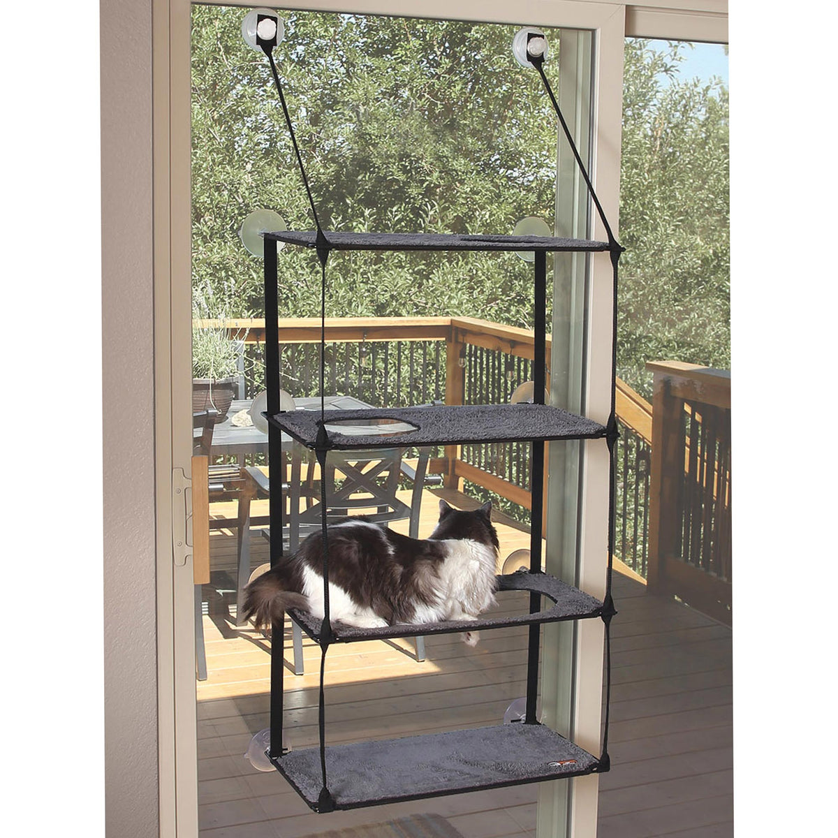 K&H Pet Products EZ Mount Window Kitty Sill Quad Stack Gray 12″ x 23″ x 72″ – KH4928