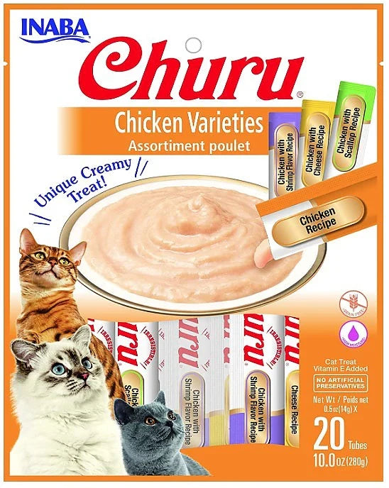 Inaba Churu Puree Cat Treats Variety Pack Chicken .5oz. 20 Pk