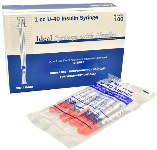 U-40 Insulin Needle/Syringe Combo, 1 cc 29G x 1/2" , 100 Box