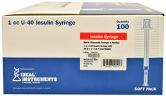 U-40 Insulin Needle/Syringe Combo, 1 cc 29G x 1/2" , 100 Box