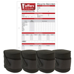 Jeffers Horse Fleece Polo Wraps 4 Pack and Equine Health Record 1 Pack Kit – Fleece Leg Accessories for Training Riding Turnout Stable, Hoof Care Tracker, Equestrian Horse Supplies - Black