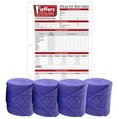 Jeffers Horse Fleece Polo Wraps 4 Pack and Equine Health Record 1 Pack Kit – Leg Wrap Accessories for Training Riding Turnout Stable, Hoof Care Tracker, Equestrian Horse Supplies - Purple