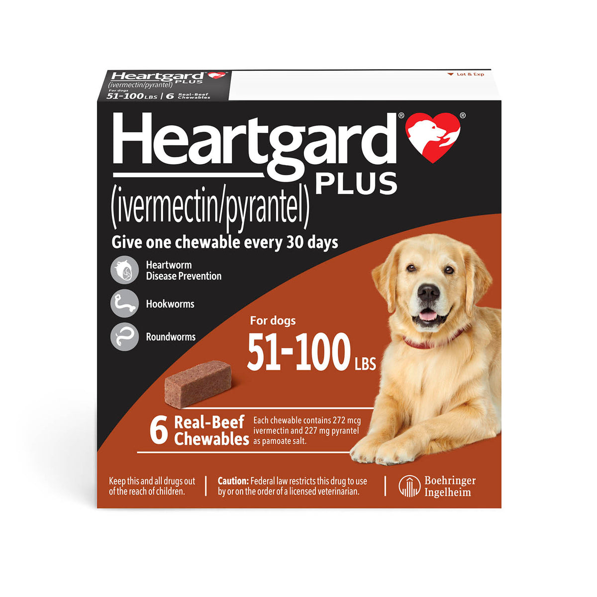 Heartgard Plus for Dogs, 6 mo, 51-100 lbs, Rx