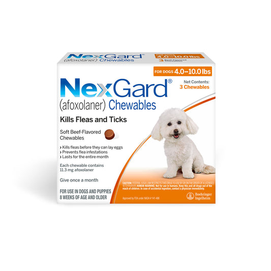 Rx NexGard، للكلاب من وزن 4 إلى 10 أرطال، 3 أقراص للمضغ