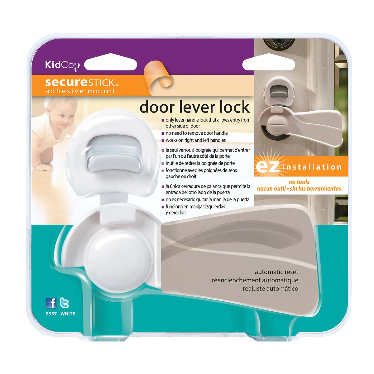 Kidco Door Lever Lock White – S357