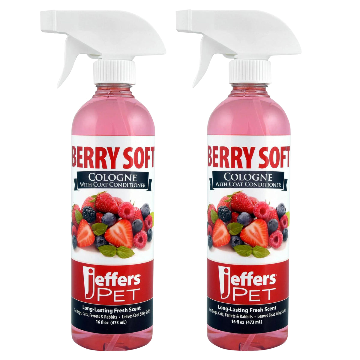 Jeffers Pet Cologne for Dogs, Cats, Rabbits & Ferrets, Berry Soft 16oz, 2pk