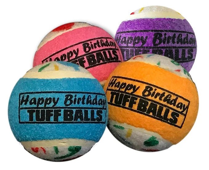 Happy Birthday Tuff Balls, 1.8", 4 pk