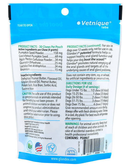 Glandex Soft Chews for Dogs, Peanut Butter, 30 ct