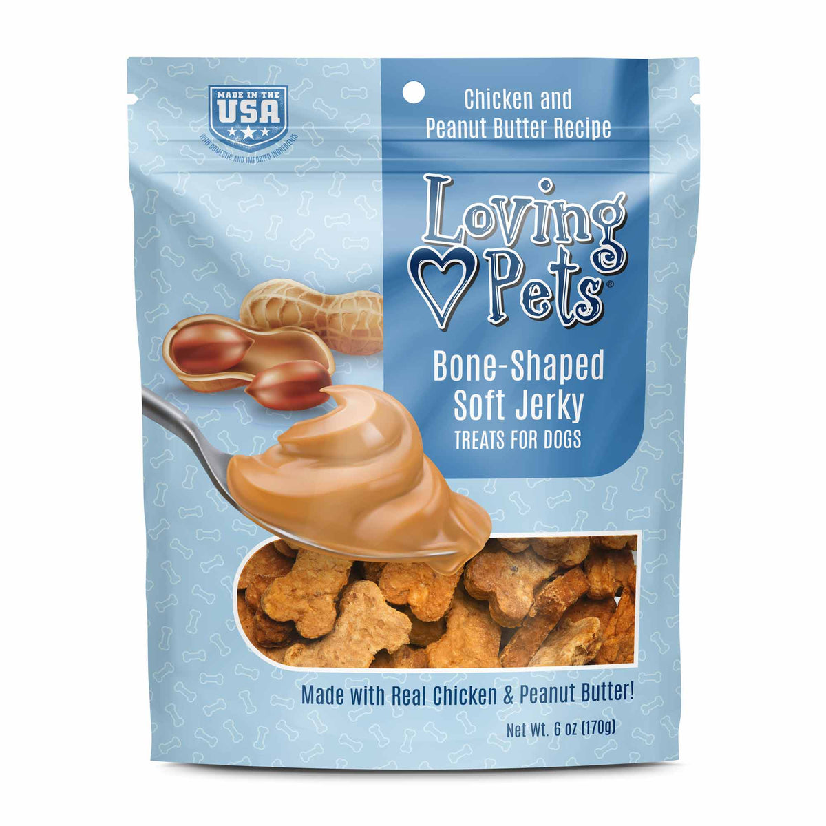 Loving Pets Soft Jerky Treats, 6oz Flavor: Chicken/PB Bones