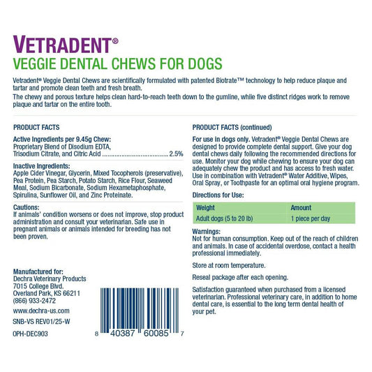 VETRADENT Veggie Dental Chews for Dogs - Small