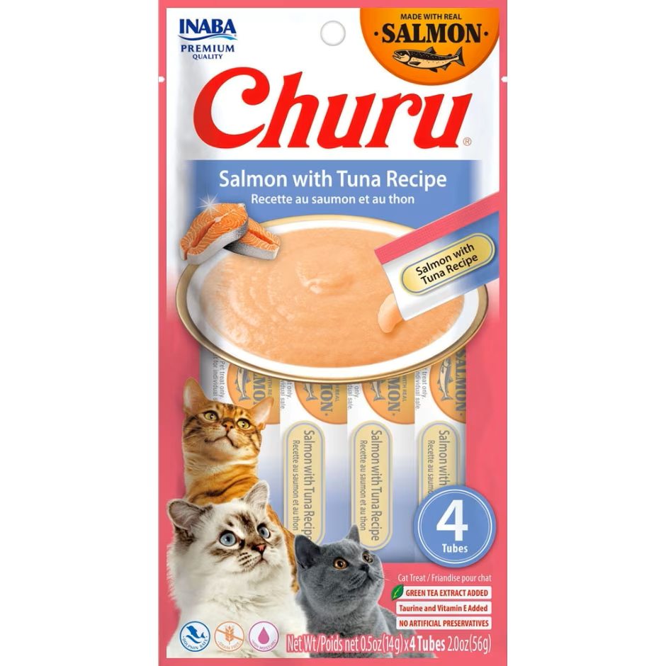 Inaba Churu Puree Cat Treats Salmon/Tuna .5oz. 4 Pk (Case of 6)