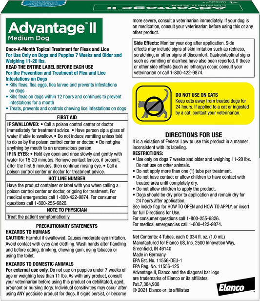Advantage II Dogs 11-20# - 4pk
