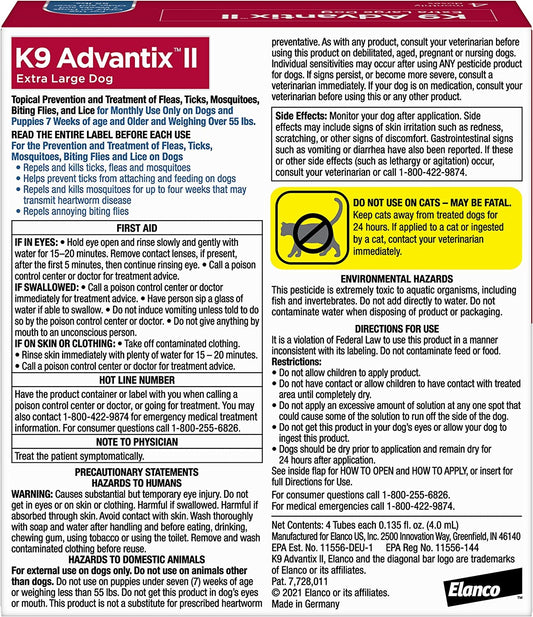 K9 Advantix II, Dogs 55 lbs & Over, 4 pack