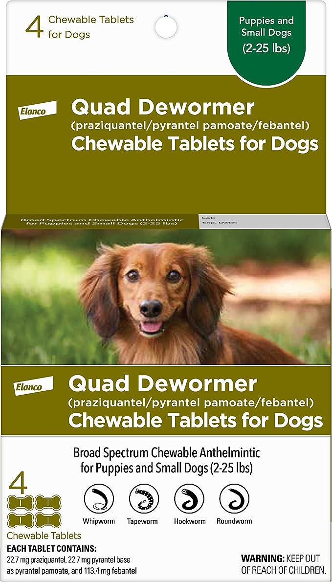 Bayer Quad Dewormer, Small Dog, 4 chewable tab