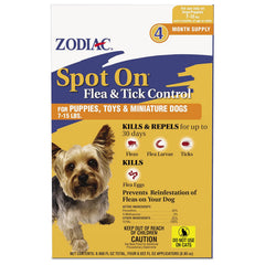 Zodiac Spot On Flea & Tick Control Puppies, Toys and Miniature Dogs 7-15 lbs 4 Pack