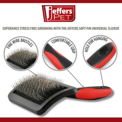 Jeffers Soft Pin Universal Slicker Brush for Dogs & Cats, Grooming Brush for Sensitive Skin, Remove Mats, Loose Fur, & Dead Hair, Tangle Detangler, Safe Grooming Tool - Small 3" x 2"M