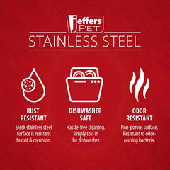 Jeffers Pet Low Profile Stainless Steel Double Diner Pet Bowls with Non-Skid Frame – Dog Bowls & Cat Bowls for Food, Water, Milk, Wet or Dry Pet Food, Puppy, Kitten Feeding Station Set - 64 oz