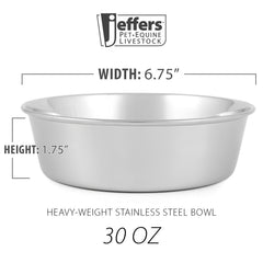 Jeffers Pet Heavy Weight Stainless Steel Pet Bowls for Dogs & Cats, 30 oz – Durable Food & Water Dish, Non Slip, Rust Resistant, Dishwasher Safe Feeding Bowl for Home, Travel, Indoor & Outdoor